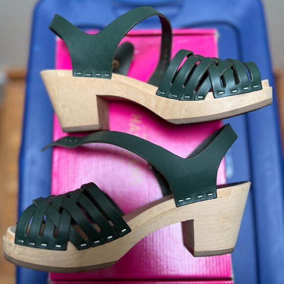Swedish Hasbeens Shoes - Swedish Hasbeens Braided Sky High Clogs Deep Gree Women's Size EU 37 New w/ box